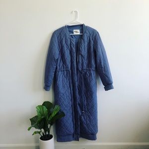 Blue Paper Hearts Long Quilted Adjustable Coat